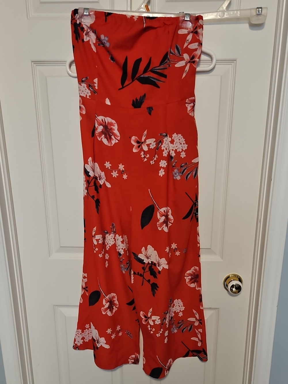 Parisian Red Floral Strapless Wide-Leg Jumpsuit